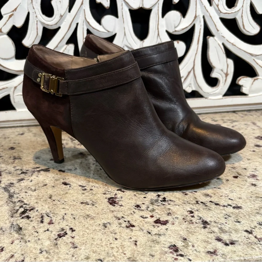 Vince Camuto Vanna Leather & Suede Ankle Boot Size 9 Coffee Bean